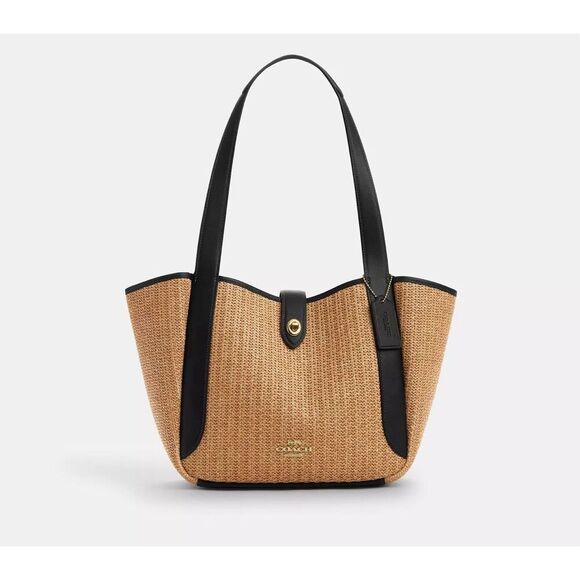LAST NWT COACH Hadley Turn Lock Tote Bag
Toast/Black Straw Smooth Leather CAL87 - Picture 1 of 13